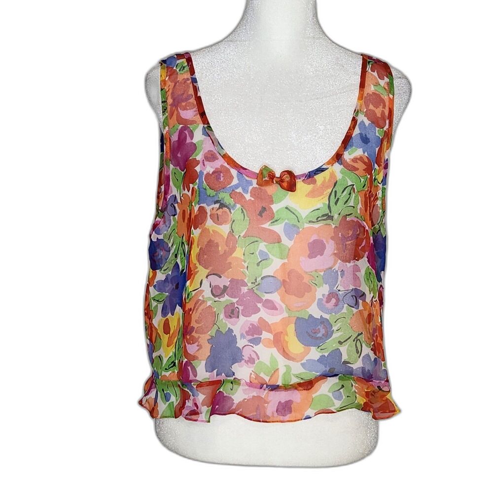 Vintage 90s Nordstrom Sheer Camisole Tank XL Floral Chiffon Lingerie Fairycore